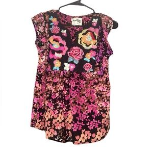 Bright Hippie Boho Floral Blouse - Size Small